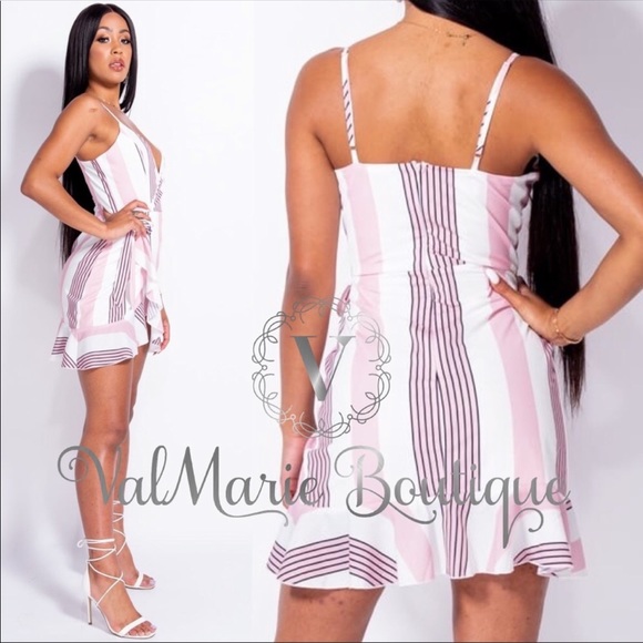 LAST 1!Pink & White Stripes Sexy Summer Mini Dress - Picture 5 of 6